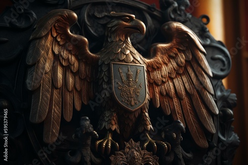 National emblem of Germany featuring an eagle with outstretched wings and a shield. Generative AI photo