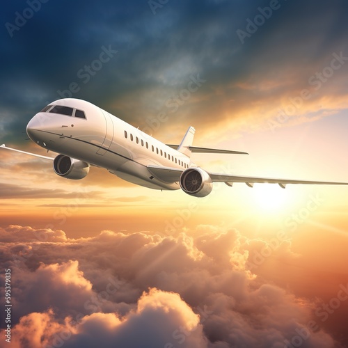 At sunset, a corporate jet. generative ai
