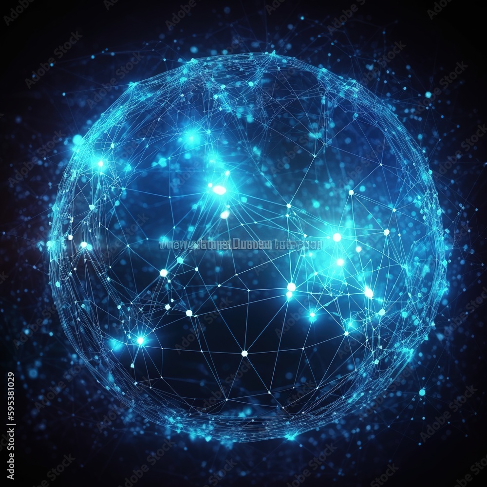 Obraz premium Global business point and line composition concept on a world map. Internet technology on a global scale. generative ai