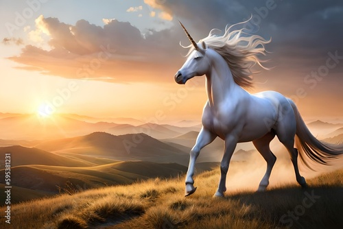 unicorn on sunset background