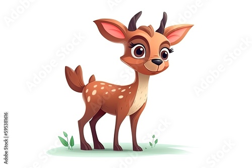 cute deer standing in a green grassy field. Generative AI