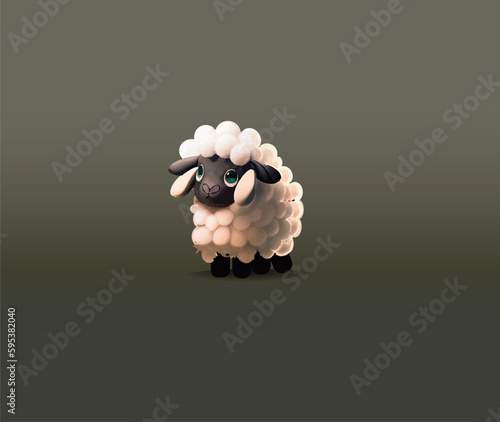 Cartoon curly sheep on a dark background. Vector illustration