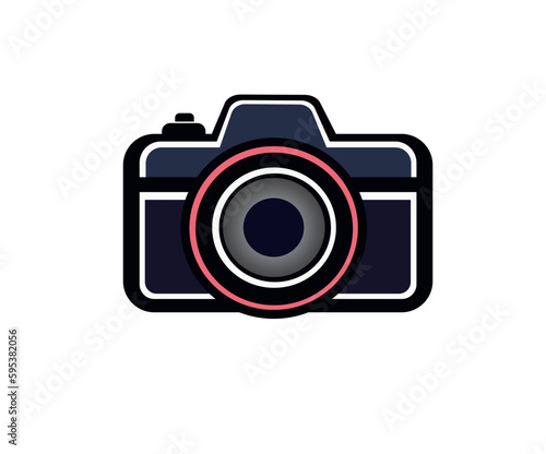 Flat vector illustration of classic camera icon with lens