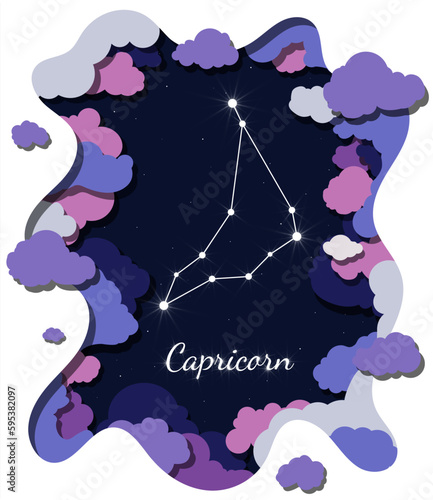 Zodiac sign. The constellation Capricorn. In the papercut style
