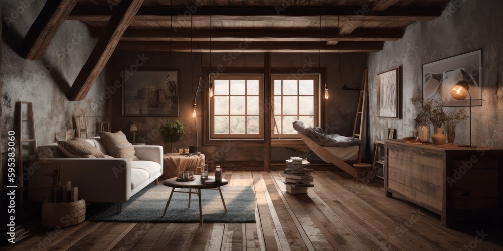 Rustic interior design room with beautiful lightning generative ai Rustic interior design room with beautiful lightning generative ai