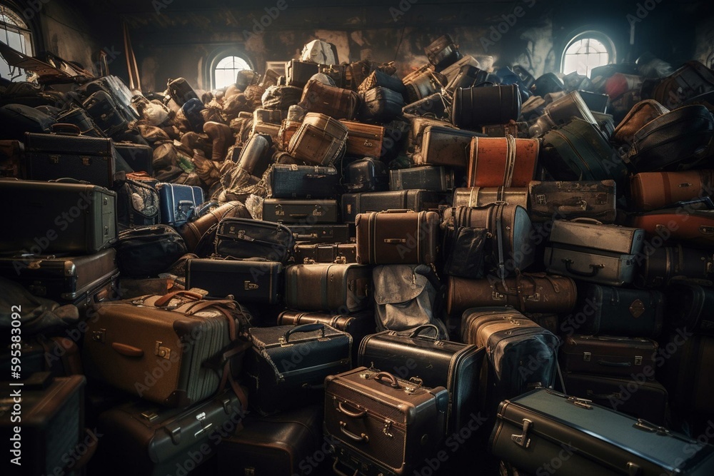 Piledup suitcases depicting organized disarray. A chaotic heap forms