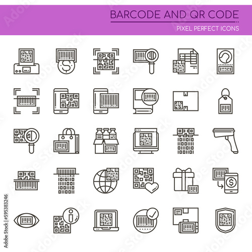 Barcode and Qr code , Thin Line and Pixel Perfect Icons.