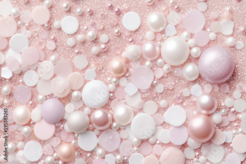 pastel pink glitter confetti and pearl background