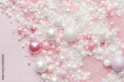 pastel pink glitter confetti and pearl background