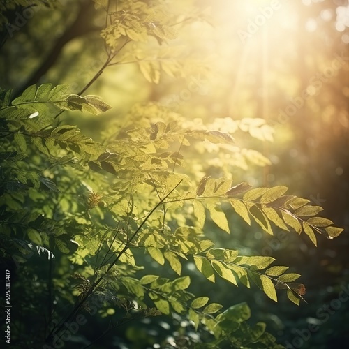 sun rays in the forest. generative ai