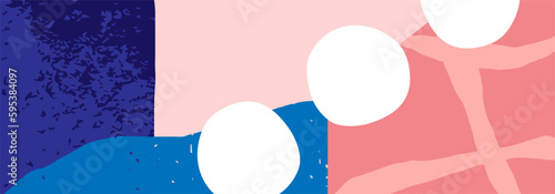 Trendy social media banner template with abstract organic shapes composition in contemporary collage minimal style, vector illustration