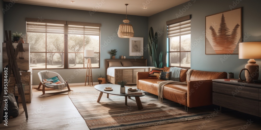 Fototapeta premium Southwestern interior design room with beautiful lightning generative ai