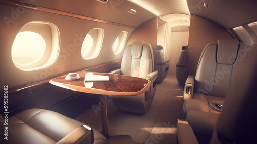 Interior of luxurious private jet Illustration AI Generative.