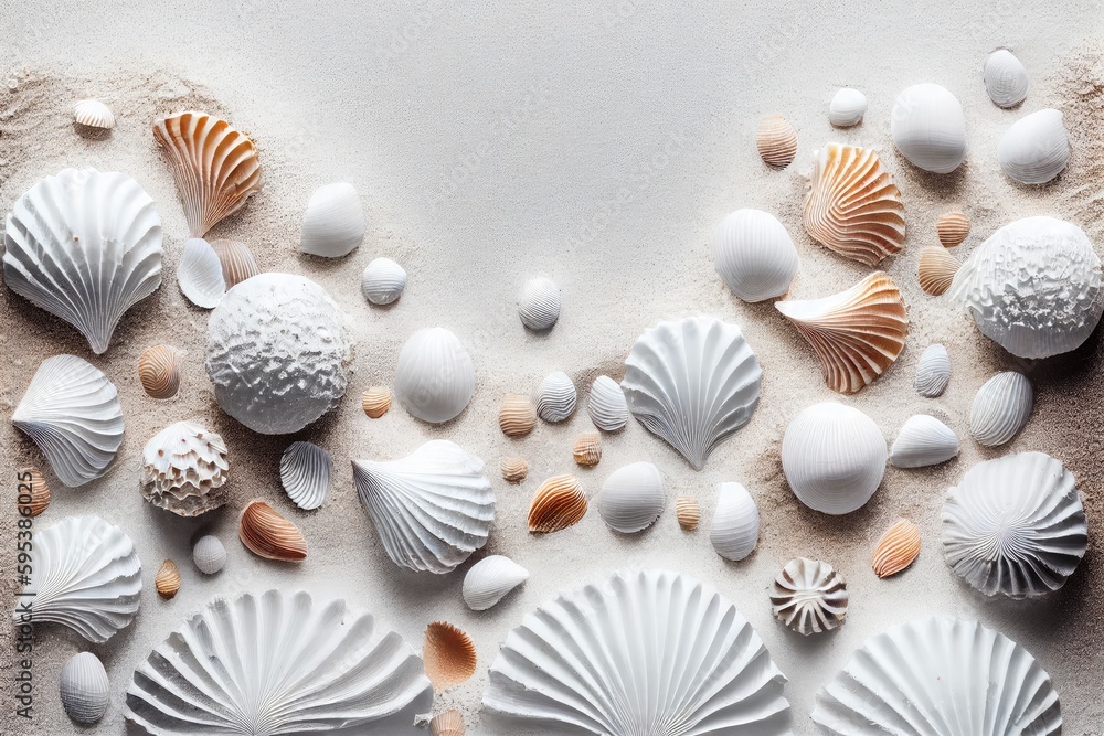 Sea Shell Texture Background, Colorful Seashell Pattern, Sea Shells on Sand, Abstract Generative AI Illustration