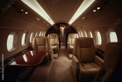 Interior of luxurious private jet Illustration AI Generative.