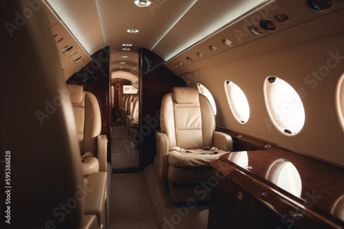 Interior of luxurious private jet Illustration AI Generative.