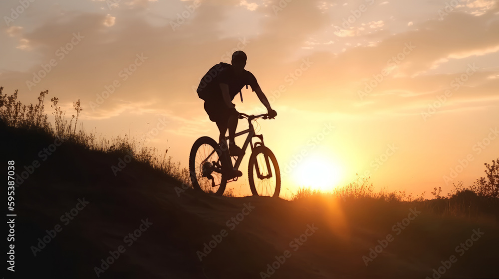 Bicycle and sunset landscapes Illustration AI Generative.