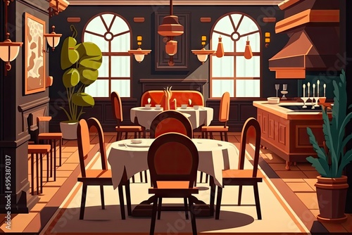 Restaurant Interior  Drawing Imitation  Abstract Generative AI Illustration