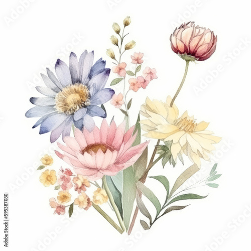 Watercolor wildflower bouquet. Illustration AI Generative.