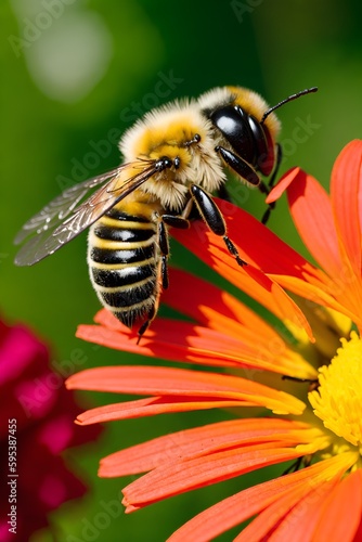 bee on a flower, endangered bees, care for the environment, pollinating bees, by ai generative