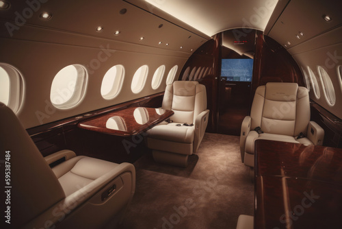 Interior of luxurious private jet Illustration AI Generative.