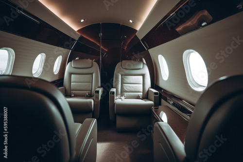 Interior of luxurious private jet Illustration AI Generative.