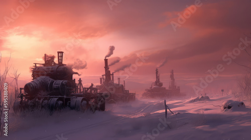 Steampunk Winter Landscape Generative AI Technology