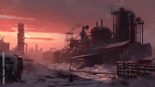 Steampunk Winter Landscape Generative AI Technology