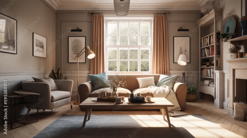 English countryside interior design room with beautiful lightning generative ai English countryside interior design room with beautiful lightning generative ai