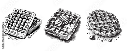Set of waffles sketch hand drawn illustration