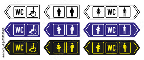
Men's and women's toilet for the disabled, parents' room. Illustration of a toilet for men, women with disabilities.