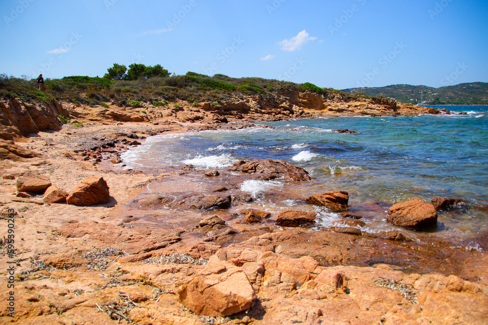 Rocky coastline by the beach of La Finosa in the bay of Porto Istana on the ( Rocky coastline by the beach of La Finosa in the bay of Porto Istana on the (