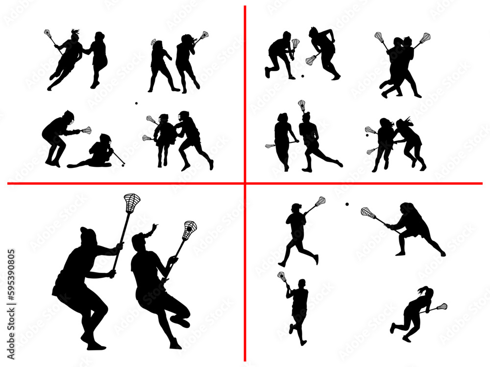 Woman lacrosse silhouette vector. Lacrosse player woman are throws the