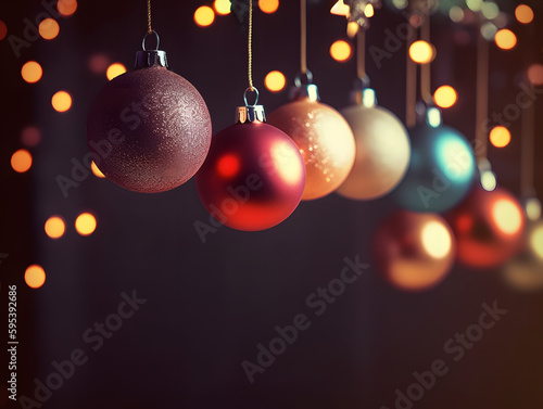 Festive Christmas Balls Illuminated by Bokeh Lights