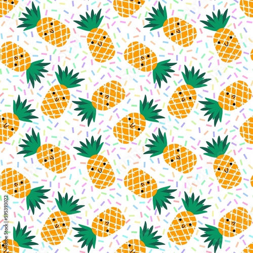 Cartoon summer fruit seamless pineapple pattern for wrapping paper and fabrics and linens and kids clothes print