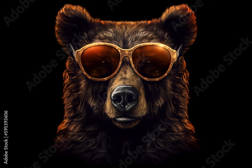 Cute Bear with Sunglasses on Black Background Generative AI © SatoriVerse