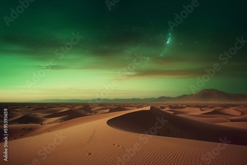 the polar light shines over a large desert area created with Generative AI technology