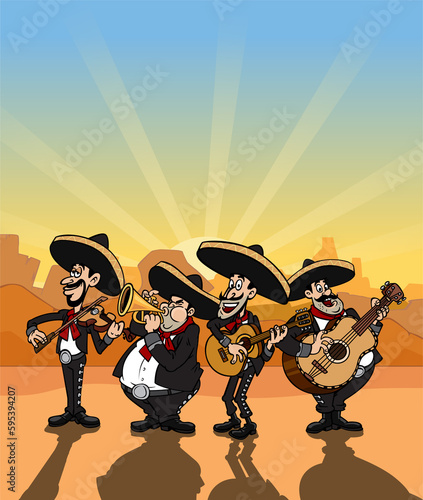 Slika na platnu cartoon el mariachi orchestra poster stock background