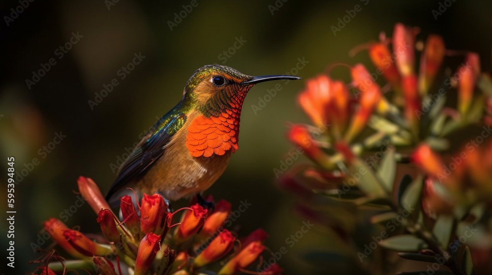 Naklejka premium The Beautiful Endangered Rufous Hummingbird - Selasphorus Rufus - Generative AI.