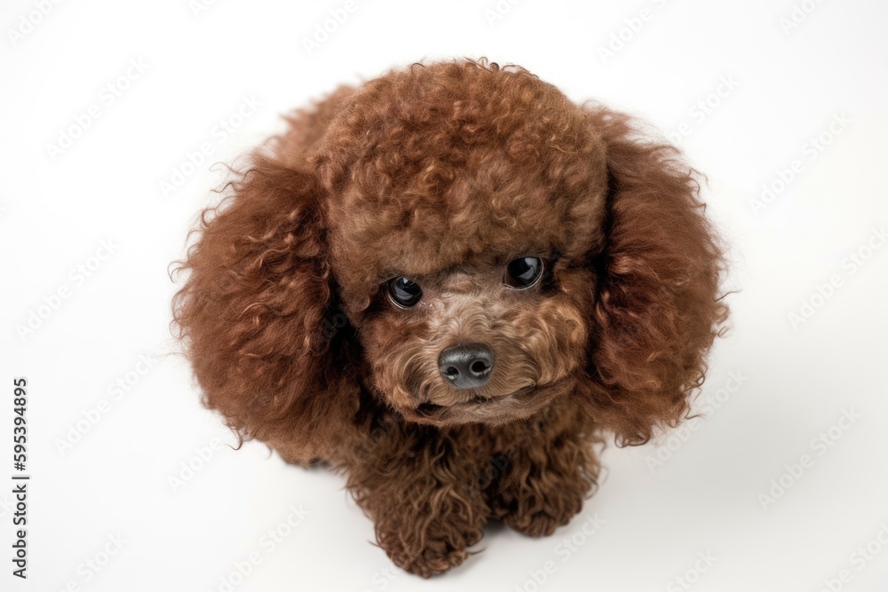 brown poodle sitting on a white floor. Generative AI brown poodle sitting on a white floor. Generative AI