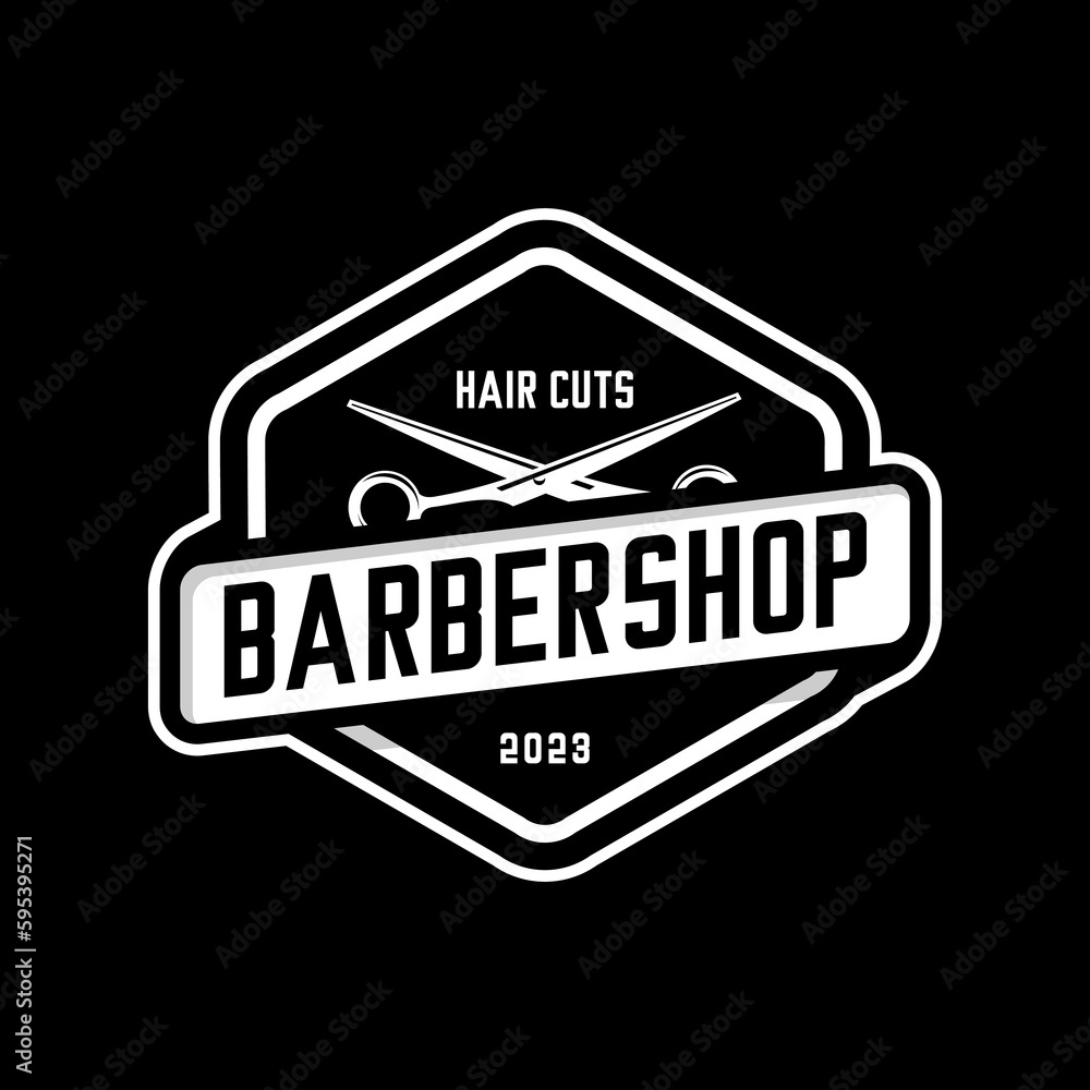 Obraz premium barbershop logo vector, scissors vector 