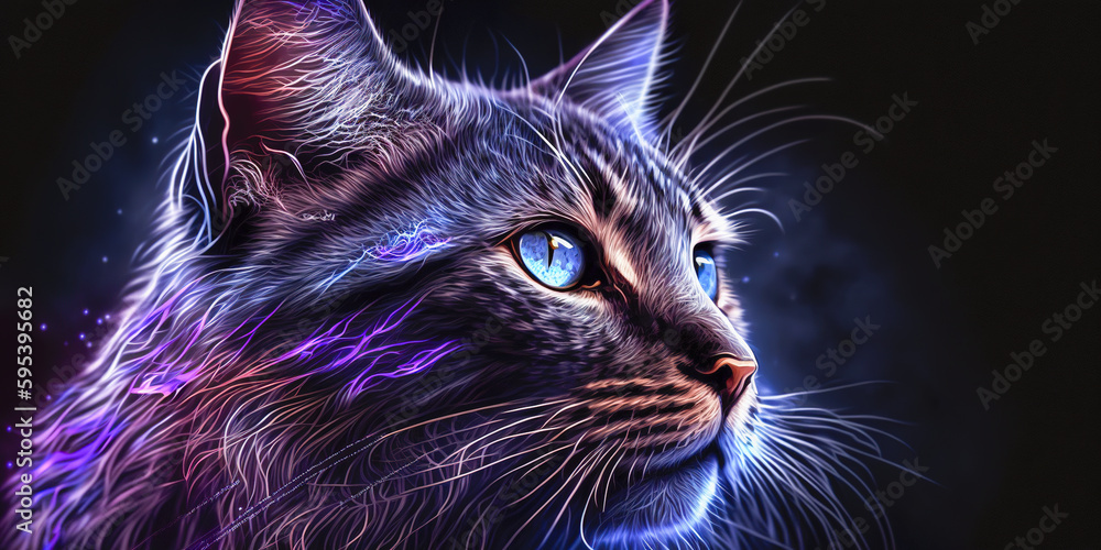 Close-up of a cat in the dead of night, generative ai technology Close-up of a cat in the dead of night, generative ai technology