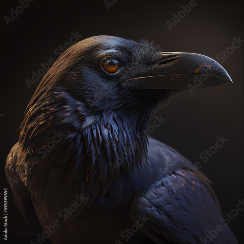 Close up of a raven with brown eyes, generative ai technology photo