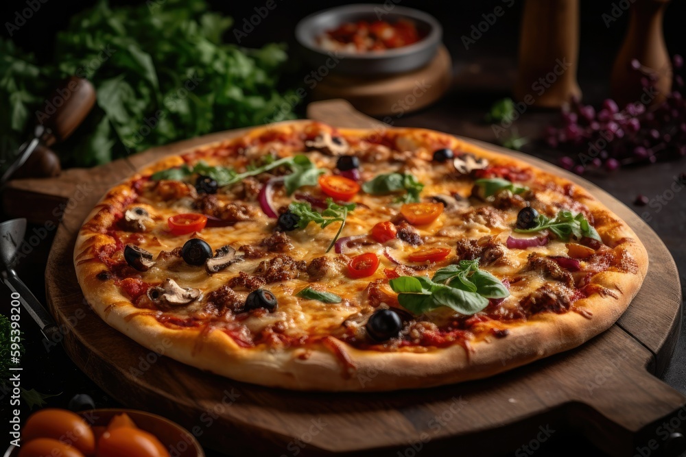 pizza on a table high quality image