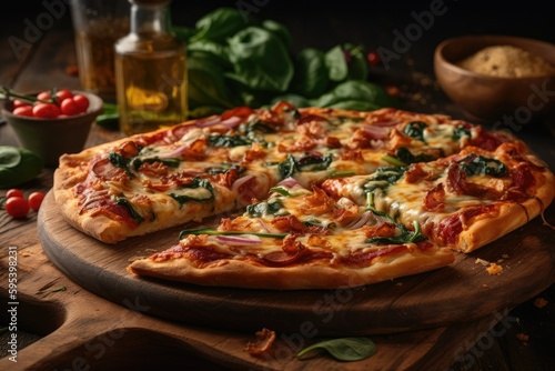 pizza with mushrooms and tomatoes high quality image