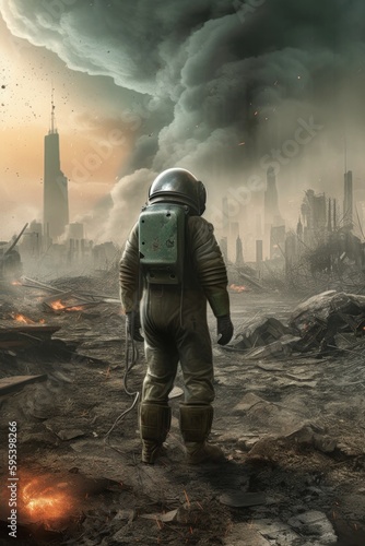 Valokuvatapetti day earth stood still apocalypse man space suit city apocalyptic war deviant bou