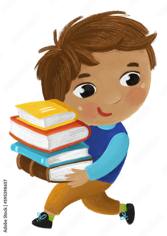 cartoon child kid boy pupil going to school holding books learning childhood illustration for children cartoon child kid boy pupil going to school holding books learning childhood illustration for children