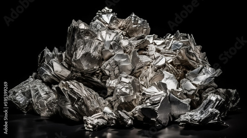 Silver nuggets isolated on black background. AI
