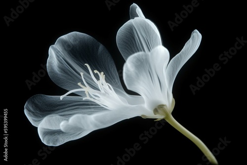 A white isolated freesia flower shown in an X-ray image. Generative AI