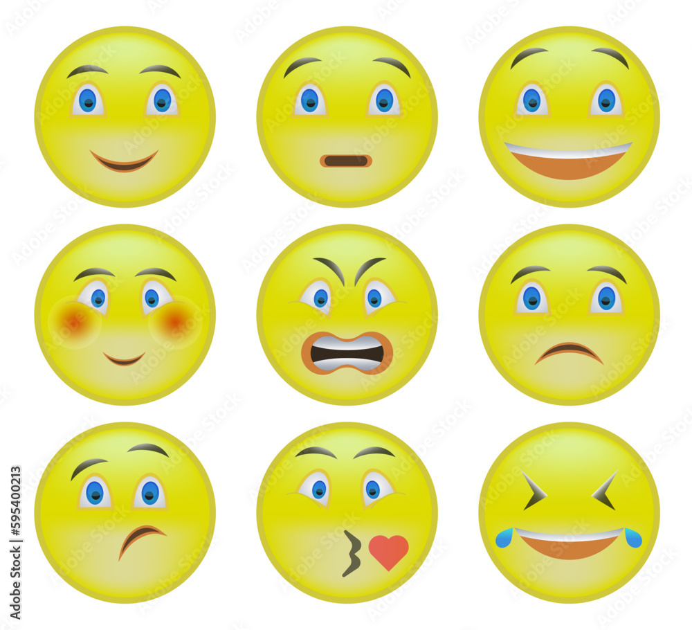 Big set of yellow emoji. Vector emoticons. Funny smiley faces with facial expressions. EPS 10. Big set of yellow emoji. Vector emoticons. Funny smiley faces with facial expressions. EPS 10.
